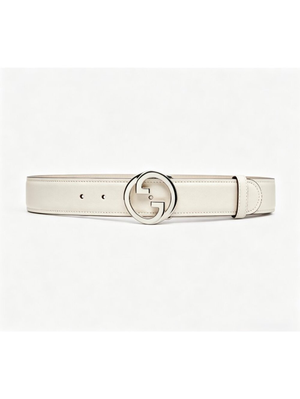 Gucci Interlocking G Blondie Ciny W30mm Calfskin Belt Mystic White 110cm 734771